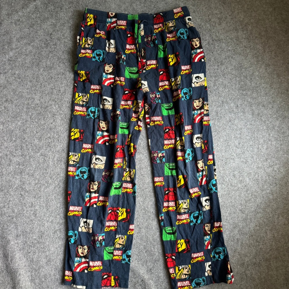 Marvel Comics Pajama Pants Mens Large Blue All Over Print Superhero Sleepwear